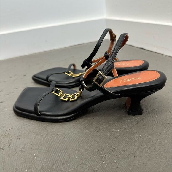 Manu Atelier Butterfly T-strap Sandals Black Soft Square Toe Heel Size 40 - Picture 4 of 6